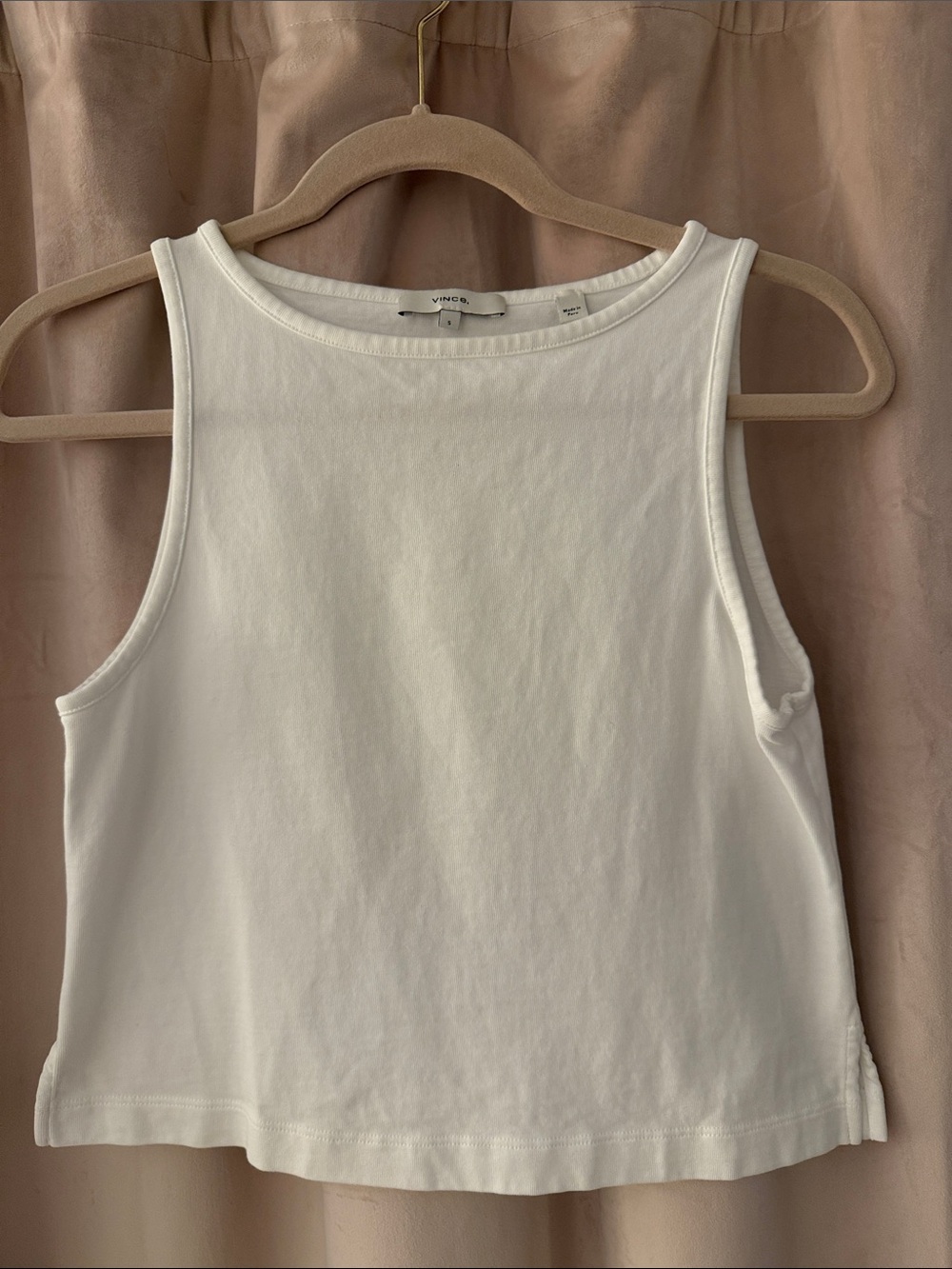 Vince White Ribbed Cotton Tank - Crewneck Sleeveless